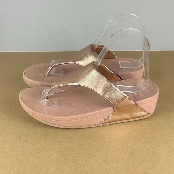 Fitflop Lulu Toe Post Thong Sandals Womens 7.5 Metallic Rose Gold Leather Casual - Picture 9 of 9